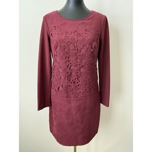Jessica Simpson Women's 6 Burgundy Faux Suede Dress Laser Cut Detail NWOT